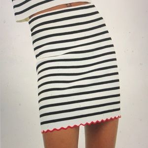 Zara black striped scalloped hem knit skirt